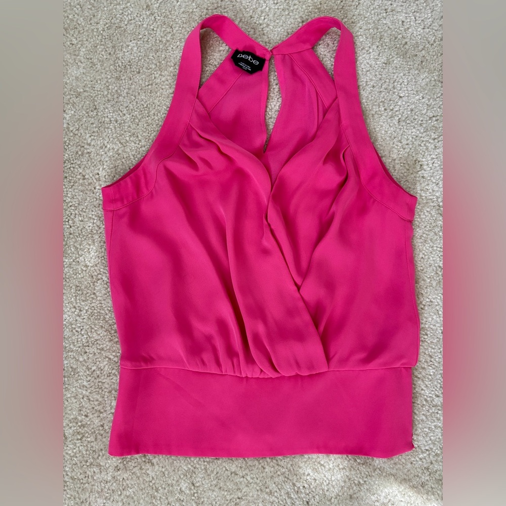 Bebe Pink Sleeveless Wrap Front Blouse XS